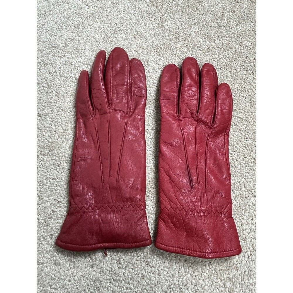 VTG Fownes Womens Size M 7.5 Red Leather Gloves fleece Lined  WPL‎ 9522 Read